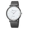 Geneva Fashion Quartz Watch Men Women Mesh Stainless Steel Watchband(Black shell white dial Silver needle)