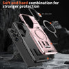 For Samsung Galaxy S24+ 5G Shield Hollow Frame Holder MagSafe Phone Case(Rose Gold)