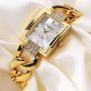 Square Dial Diamond Plated Hollow Alloy Bracelet Strap Quartz Watch for Women(Gold belt white surface)