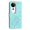 For vivo V40 / V40 Pro / T3 Ultra Embossed Kitten Phone Leather Case with Lanyard(Mint Green)