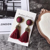 Women Fashion Vintage Velvet Ball Fringed Drop Earring(Red)