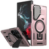 For Samsung Galaxy S22 Ultra 5G Shield Frame Holder MagSafe Phone Case(Rose Gold)