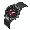 SANDA 5009 Business Fashion Three Eye Six Needle Casual Leather Waterproof Men Quartz Watch(Black  Mesh Belt)