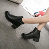 Round Toe Zippers Chunky Boots Short Plush Square Heels Ankle Boots for Women, Size:36(Black)