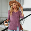 Autumn And Winter Round Neck Button Split Loose Long-Sleeved T-Shirt Top, Size: M(Purple Red)
