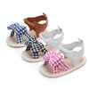 Bow Plaid Soft Weave Crib Anti-Slip Baby Girls Summer Shoes Anti-Slip Single Sandals, Size:13(Black & White)
