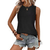 Women Spring Summer Round Neck Printed Vest T-Shirt Top, Size: S(Black)