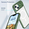 For iPhone 14 Plus Clear Acrylic + PC + TPU MagSafe Lens Sliding Cover Full Coverage Phone Case(Olive Green)