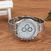 Round Dial 3 Decoration Dials Men Quartz Watch with Metal Band(White)