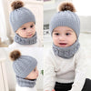 Knitted Warm Round Machine Cap Protects Ear Bonnet Baby  Winter Hats Caps + Scarf Suits(Grey)