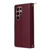For Samsung Galaxy S22 Ultra 5G Nine-card Slots Zipper Wallet Bag Leather Phone Case(Wine Red)