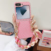 For Samsung Galaxy Z Flip5 5G Sparkling Diamond Rhombus PC Phone Case with Silk Scarf Bracelet(Pink)