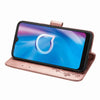 For  Alcatel 1S (2020) Four-leaf Clasp Embossed Buckle Mobile Phone Protection Leather Case with Lanyard & Card Slot & Wallet & Holder Function(Rose Gold)