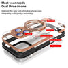 For iPhone 15 Pro Full Coverage Lens Film MagSafe Holder Transparent Phone Case(Black+Blue)