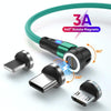 ENKAY 3 in 1 3A USB to Type-C / 8 Pin / Micro USB Magnetic 540 Degrees Rotating Fast Charging Cable, Length:2m(Green)