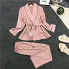 Bathrobe Pajamas Imitation Silk Pajamas Lapel Casual Silk Home Wear, Size:XL(Blue)