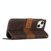 For iPhone 15 Grid Stitching Leather Phone Case with Lanyard(Brown)