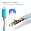 3m 3A Woven Style Metal Head 8 Pin to USB Data / Charger Cable(Blue)