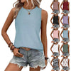 Women Spring Summer Round Neck Printed Vest T-Shirt Top, Size: S(White)