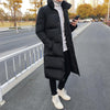 Mens Long Down Jacket Coat Winter Parkas Thick Warm Slim Fit Male Overcoat, Size:XXXL(Black)