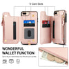 For iPhone 8 Plus / 7 Plus Double Flap Zipper RFID Leather Phone Case with Short Lanyard(Rose Gold)