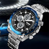 SKMEI 1302 Fashion Men Leisure Wrist Watch Multifunctional Dual-time Sports Digital Watch with Stainless Steel Watchband 30m Waterproof (Silver+Black)