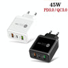 45W PD3.0 + 2 x QC3.0 USB Multi Port Quick Charger, EU Plug(Black)