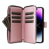For iPhone 14 Pro Max Nine-card Slots Zipper Wallet Bag Leather Phone Case(Rose Gold)