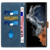 For Samsung Galaxy S22 Ultra 5G Grid Stitching Leather Phone Case with Lanyard(Blue)