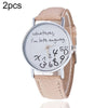 2 PCS Alphabet Number Pattern Leather Strap Watch(Beige)