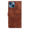 For iPhone 13 / 14 Lace Floral Embossed Magnetic Buckle Leather Phone Case(Brown)