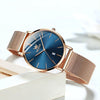 OLEVS 5869 Ladies Business Waterproof Steel Strap Quartz Watch(Blue + Rose Gold)