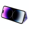 For iPhone 15 Three Fold Card Bag Phone Case with Long Lanyard(Purple)