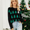 Women Pullover Jacquard Christmas Tree Knitwear Long Sleeve Knit Sweater, Size: XL(Black)