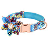 Engravable Floral Dog & Cat Collar, Blue, M (2x50cm) - Adjustable & Durable