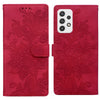 For Samsung Galaxy A23 5G Lace Floral Embossed Magnetic Buckle PU Phone Case With Wrist Strap(Red)