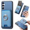 For Samsung Galaxy A35 5G Retro Cross Leather Ring Vertical Insert Card Bag MagSafe Phone Case(Blue)