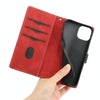 For iPhone 14 Grid Stitching Leather Phone Case with Lanyard(Red)
