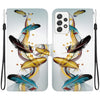 For Samsung Galaxy A52 4G / 5G Crystal Texture Colored Drawing Leather Phone Case(Gold Butterfly Feathers)