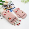 Children Half Finger Gloves Knitted Cold Warm Plus Velvet Fingerless Gloves(Navy Blue)