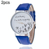 2 PCS Alphabet Number Pattern Leather Strap Watch(Blue)