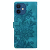 For iPhone 12 mini / 13 mini Lace Floral Embossed Magnetic Buckle Leather Phone Case(Green)