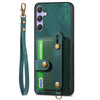 For Samsung Galaxy S25+ 5G Retro Cross Wristband Wallet Leather Back Phone Case(Green)