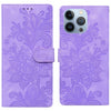 For iPhone 13 Pro Lace Floral Embossed Magnetic Buckle Leather Phone Case(Purple)