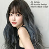 Wig Female Long Hair Big Wave Gradient Full Headgear(Gradient Fog Blue Gray 68CM)