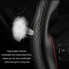 38cm Four-Season Embossed Hand-Sewn Cowhide Steering Wheel Cover(Black+Red Line)