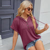 Ladies Summer Hooded Button Loose Short Sleeve T-Shirt Blouse, Size: L(Wine Red)