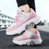 DF08 Dual-Purpose Walking Shoes Four-Wheel Shrinkable Brake Roller Skates, Size:42(White)
