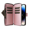 For iPhone 14 Pro Nine-card Slots Zipper Wallet Bag Leather Phone Case(Rose Gold)
