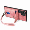 For Samsung Galaxy S25 Ultra 5G Retro Card Wallet Fold Leather Phone Case with Strap(Pink)